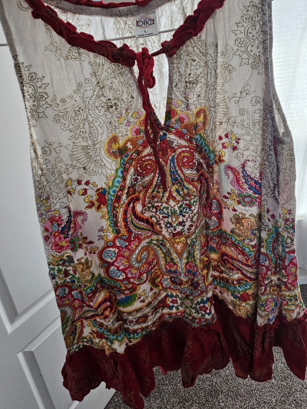 Bila Boho Paisley Embroidered Tank - Cream with Red Accents